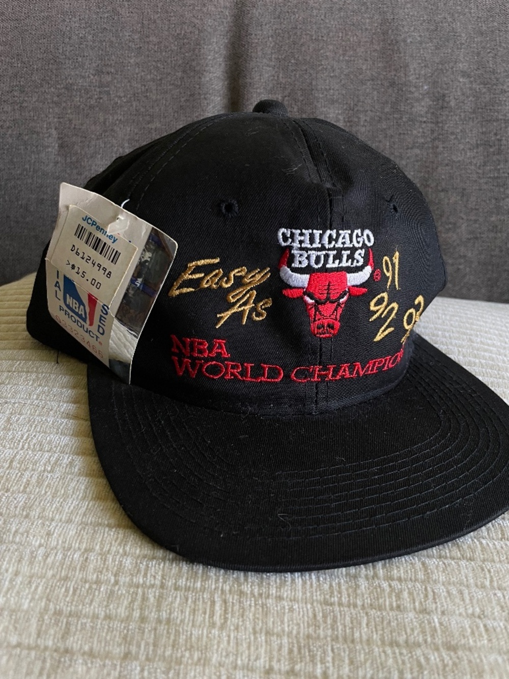 Vintage Chicago Bulls Easy‎ 91, 92, 93 NBA Champions Snapback Hat Black